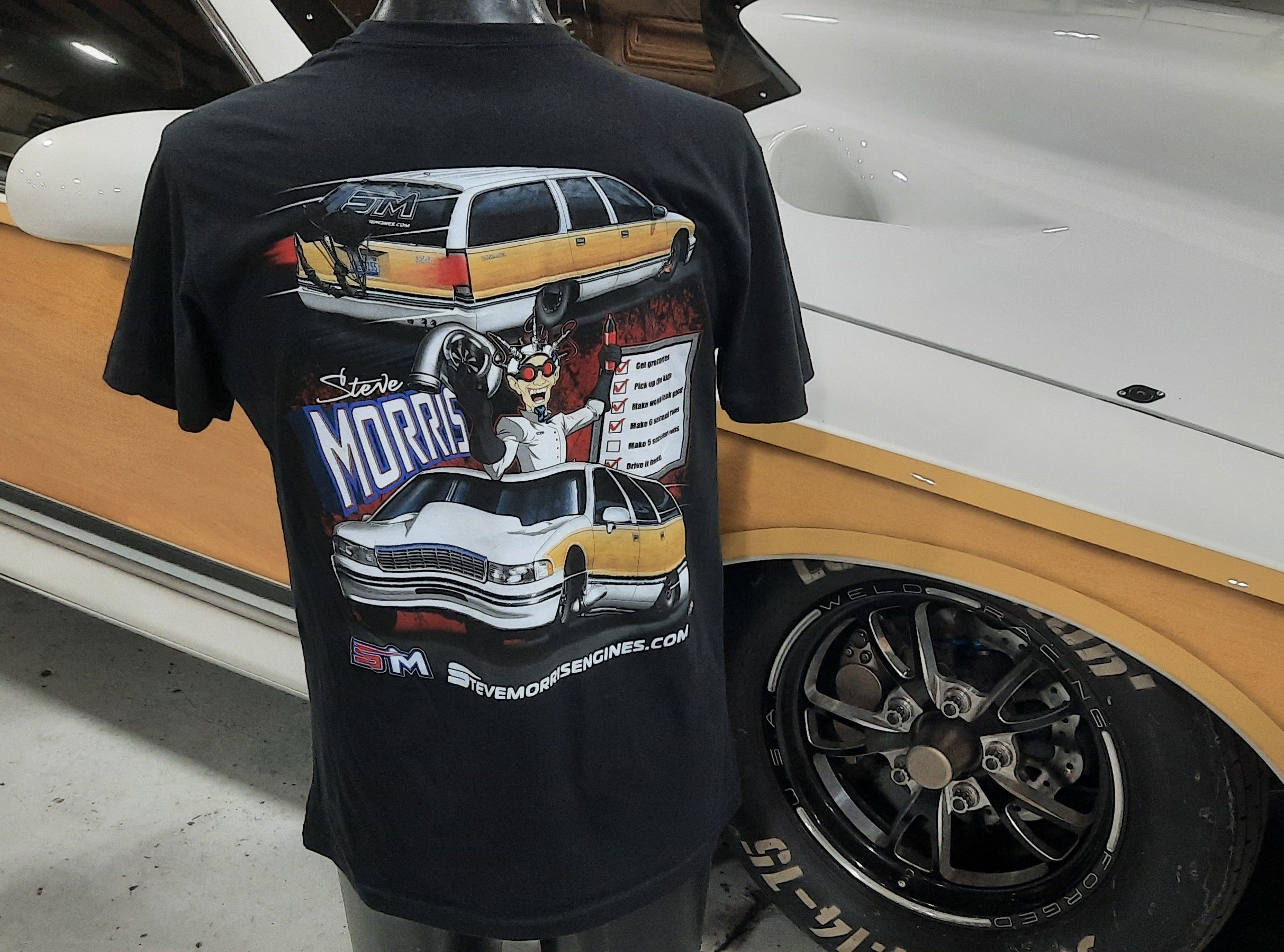 Boostmaster Wagon T-shirt – STEVE MORRIS ENGINES MERCH STORE, image size:2426x1800